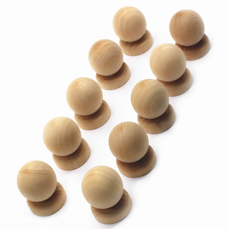 WEICHUAN 10PCS Ball with Base Shape Unfinished Wood Drawer Knobs Pulls Handles - Cabinet Furniture Drawer Knobs Pulls Handles (Diameter: 1-3/8 Inches Height: 1-3/4 Inch) - Image 1